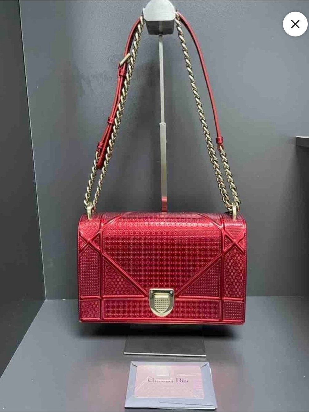 Dior Metallic Red Diorama Cannage Micro Stud Chain Flap 
Shoulder Bag
